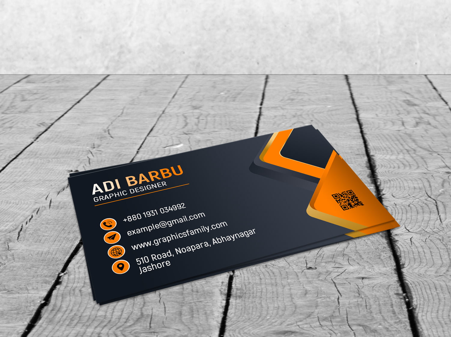 Free Visiting Card Design with Black and Orange