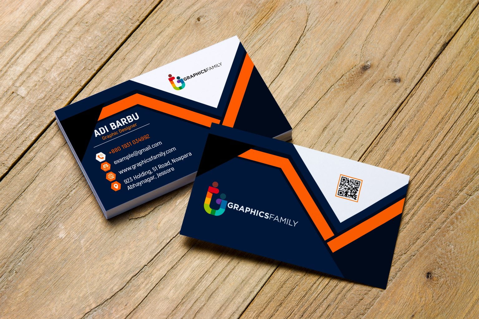 Orange Blue White Visiting Card Template in Photoshop – GraphicsFamily