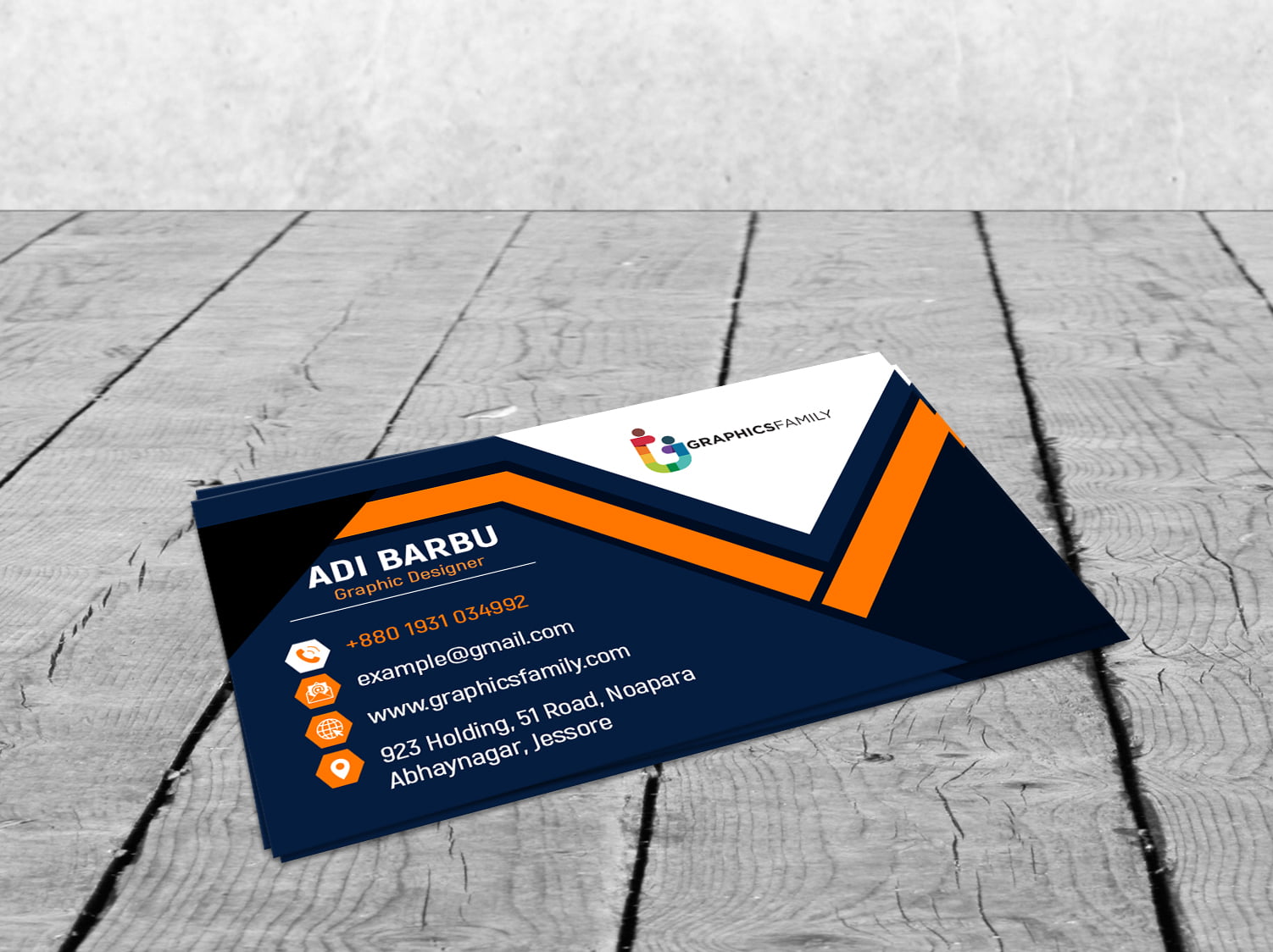 Orange Blue White Visiting Card Template in Photoshop Free Download