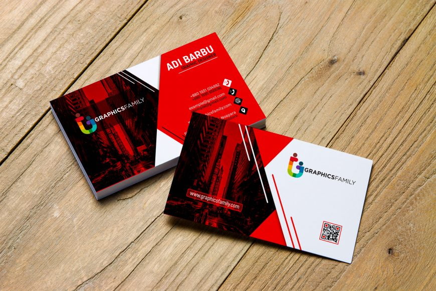 Red and White Visiting Card Design in GraphicsFamily