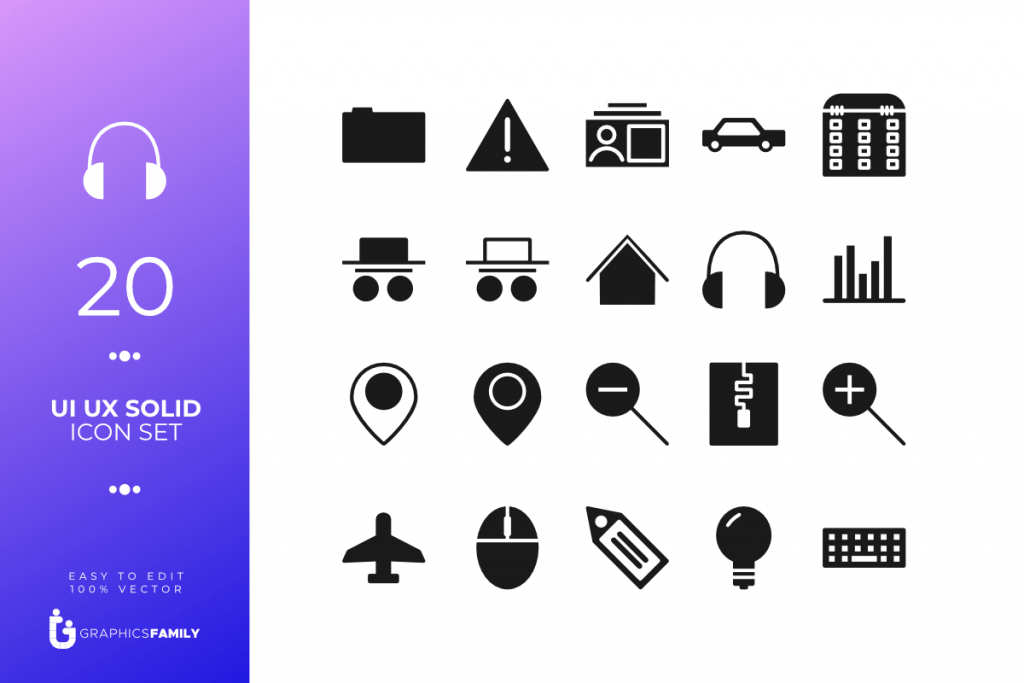 20 UI UX Solid Icon Set (SVG) – GraphicsFamily