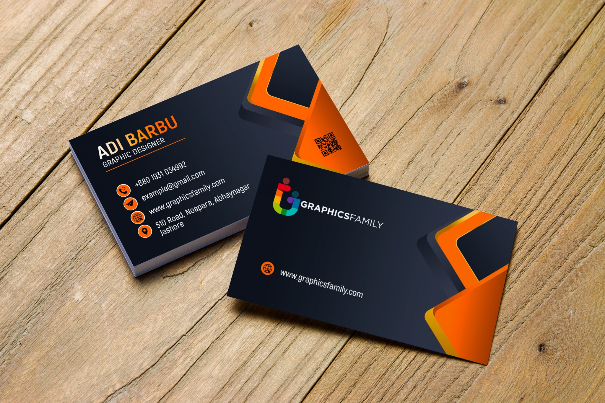 Visiting Card Design With Black And Orange GraphicsFamily