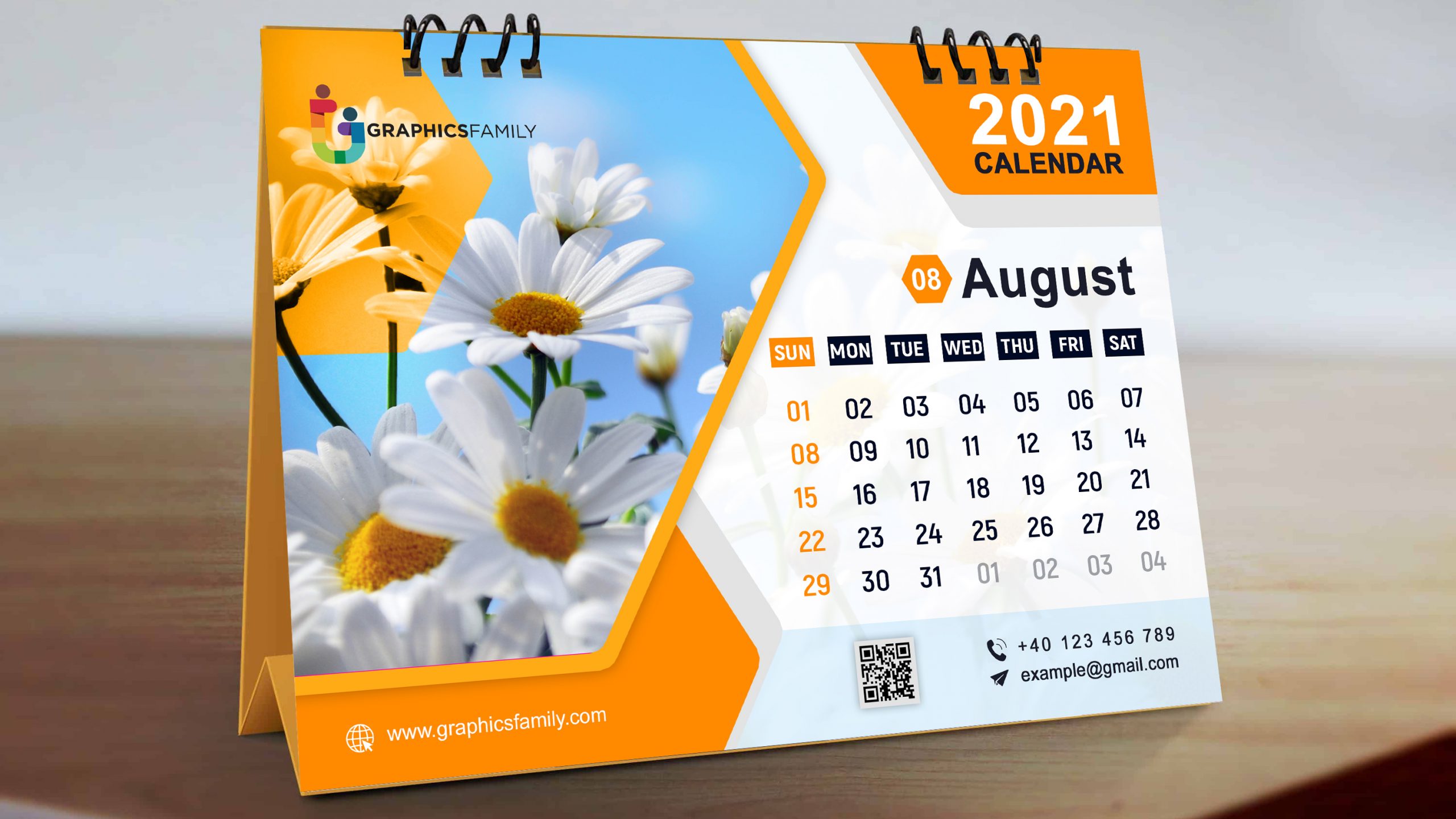 Editable Orange Calendar Design PSD Template GraphicsFamily