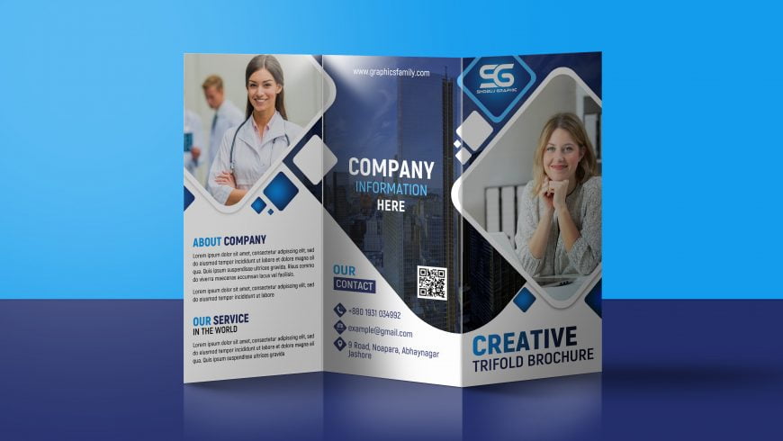 Modern Tri Fold Brochure Design Template With Flat Style GraphicsFamily