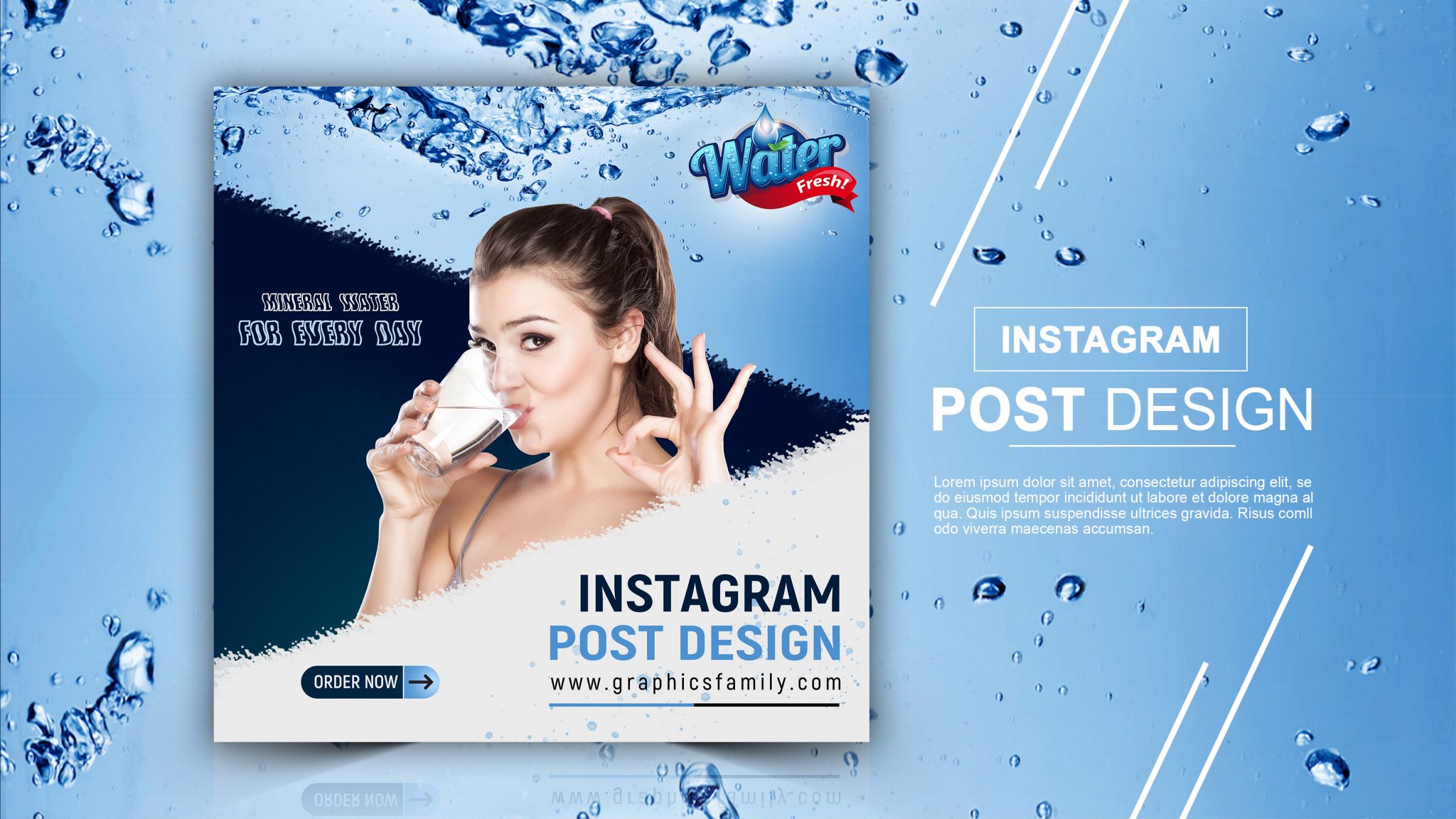 Free Water Ad Instagram Post Design Template GraphicsFamily