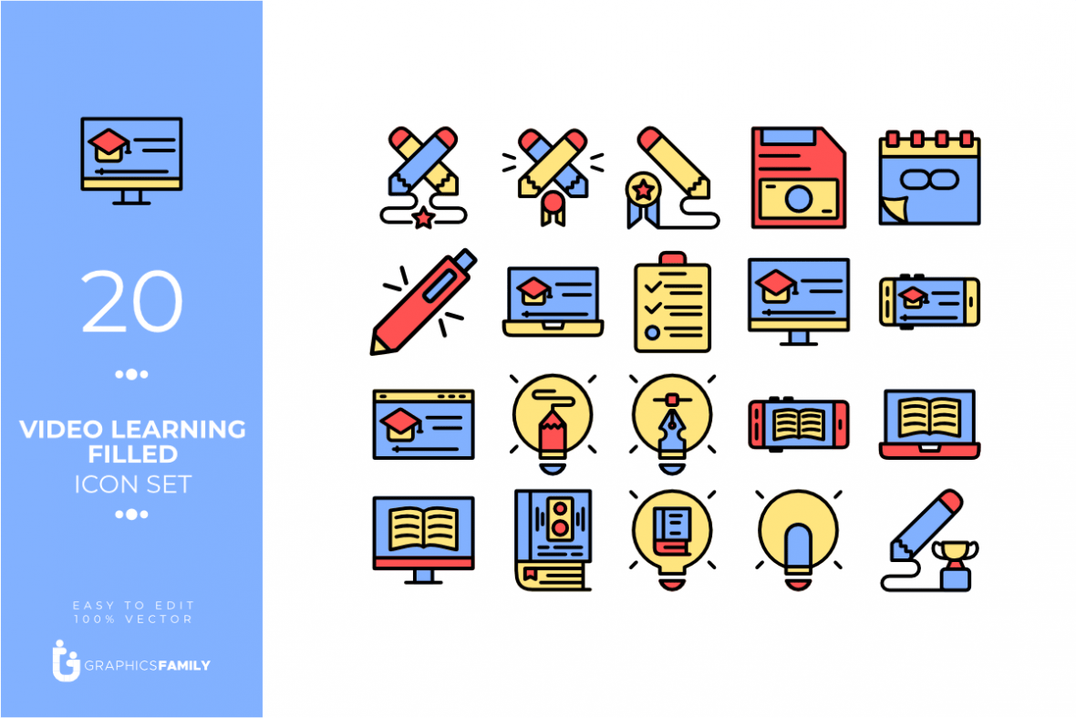 Video Learning Filled Icons