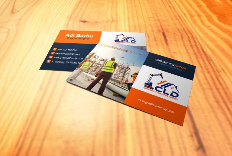 Construction Worker Business Card Design GraphicsFamily