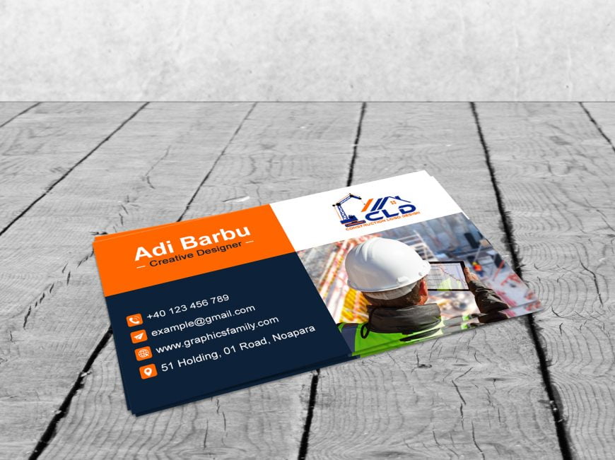 Construction Worker Business Card Design GraphicsFamily