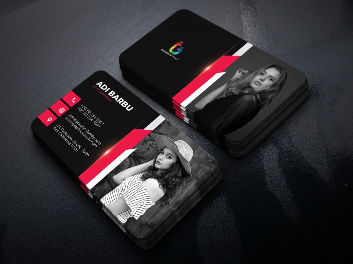 Black and Red Photographer Business Card Template – GraphicsFamily