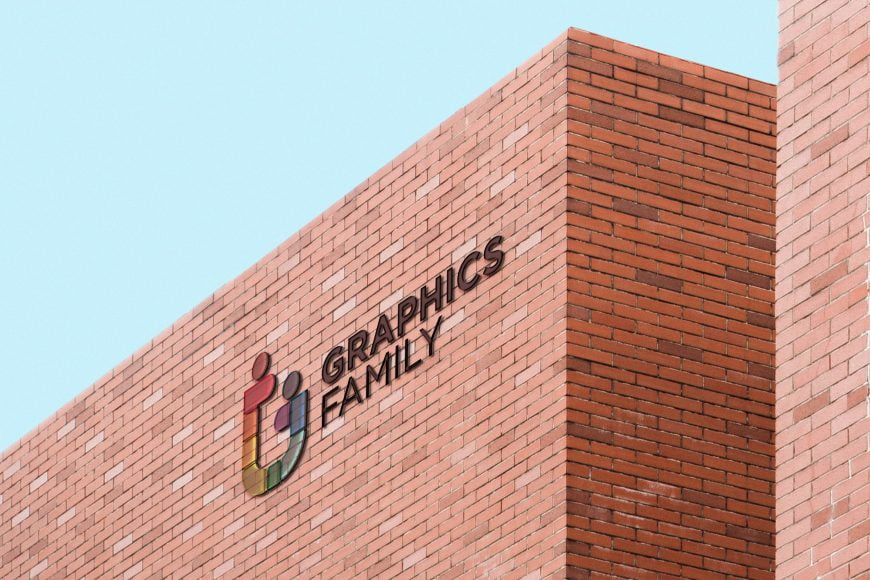 Glass Logo Brick Building Mockup