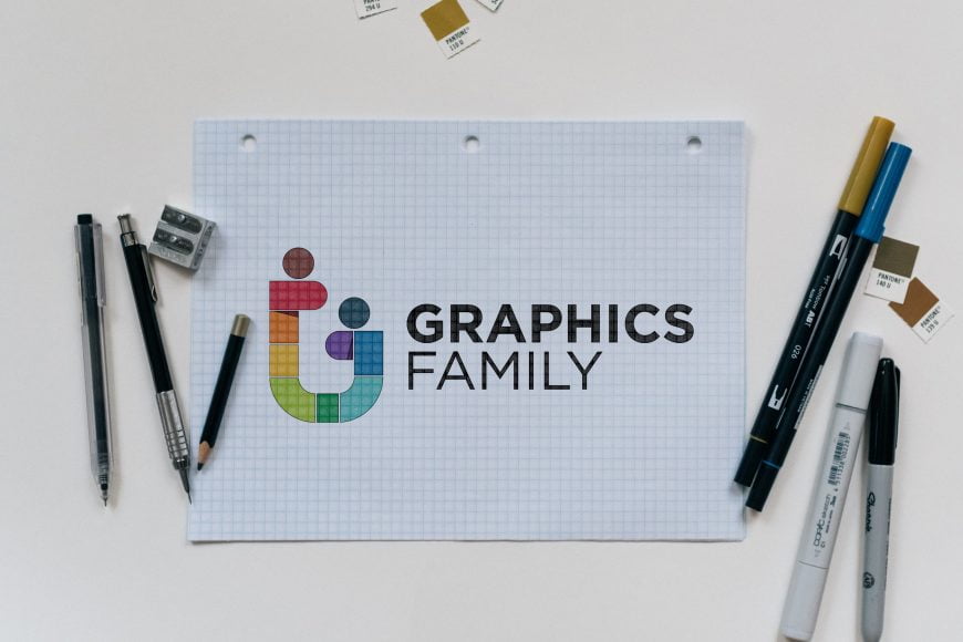 Grid Paper Colored Logo Mockup