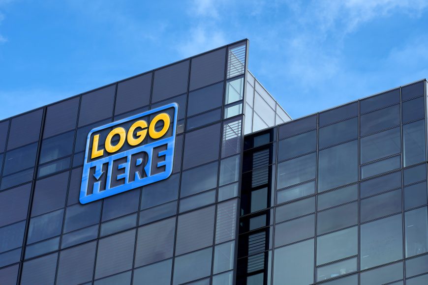 Famous Hi-Tech Business Building 3D Logo mockup your logo