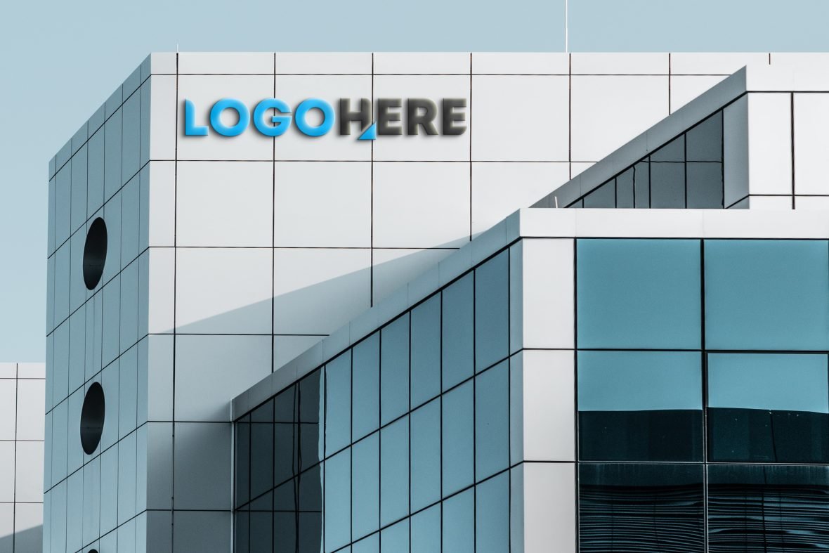 Modern Office Building 3D Logo Mockup logo here