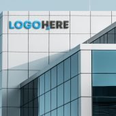 Modern Office Building 3D Logo Mockup