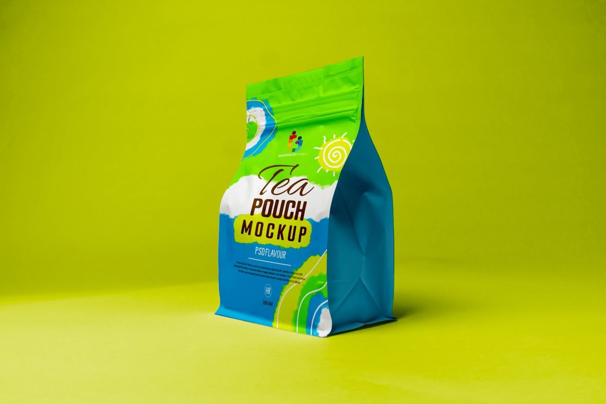 Tea Pouch Design Mockup – GraphicsFamily