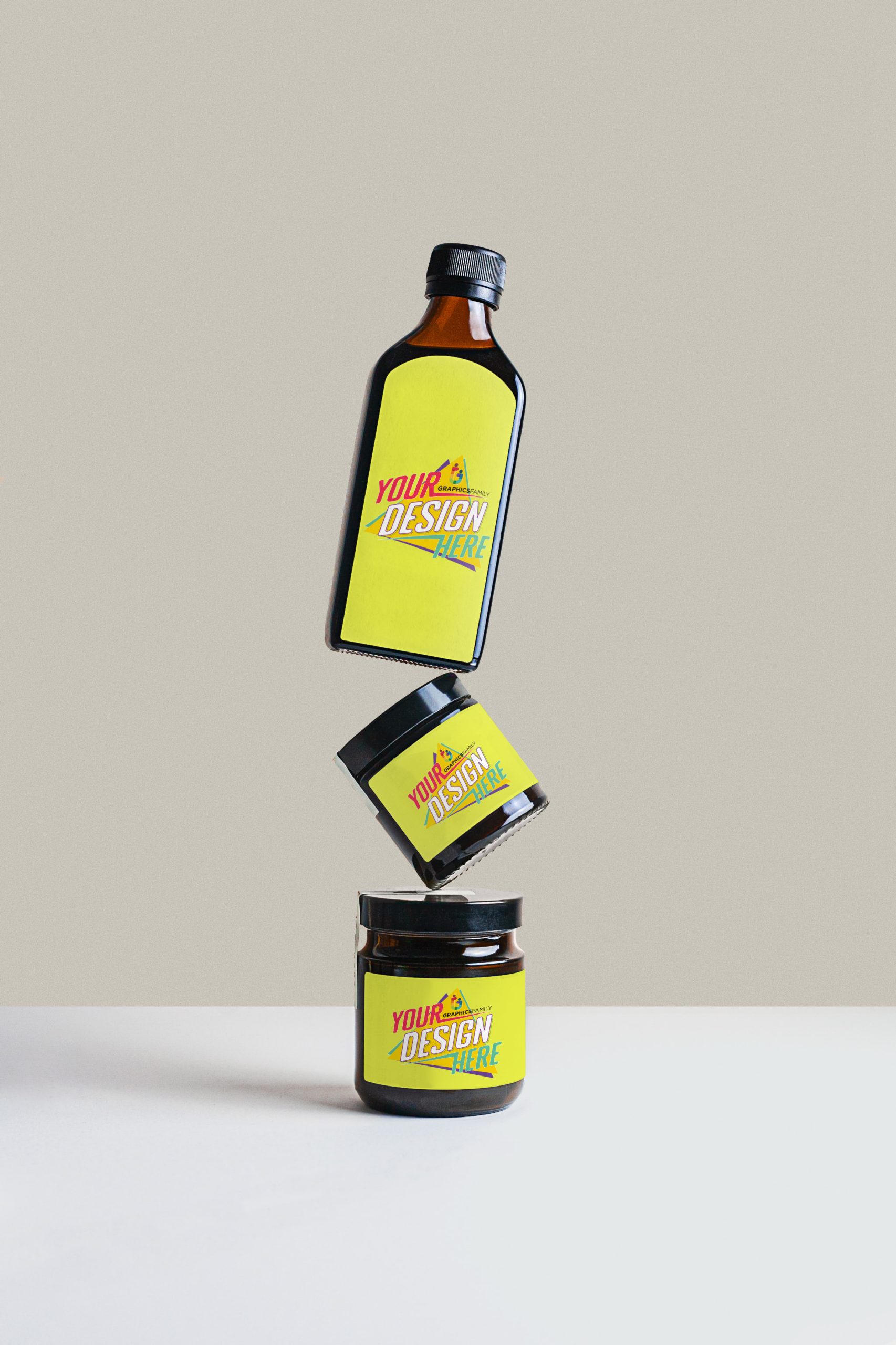 Balancing Bottle and Jars Label Mockup GraphicsFamily