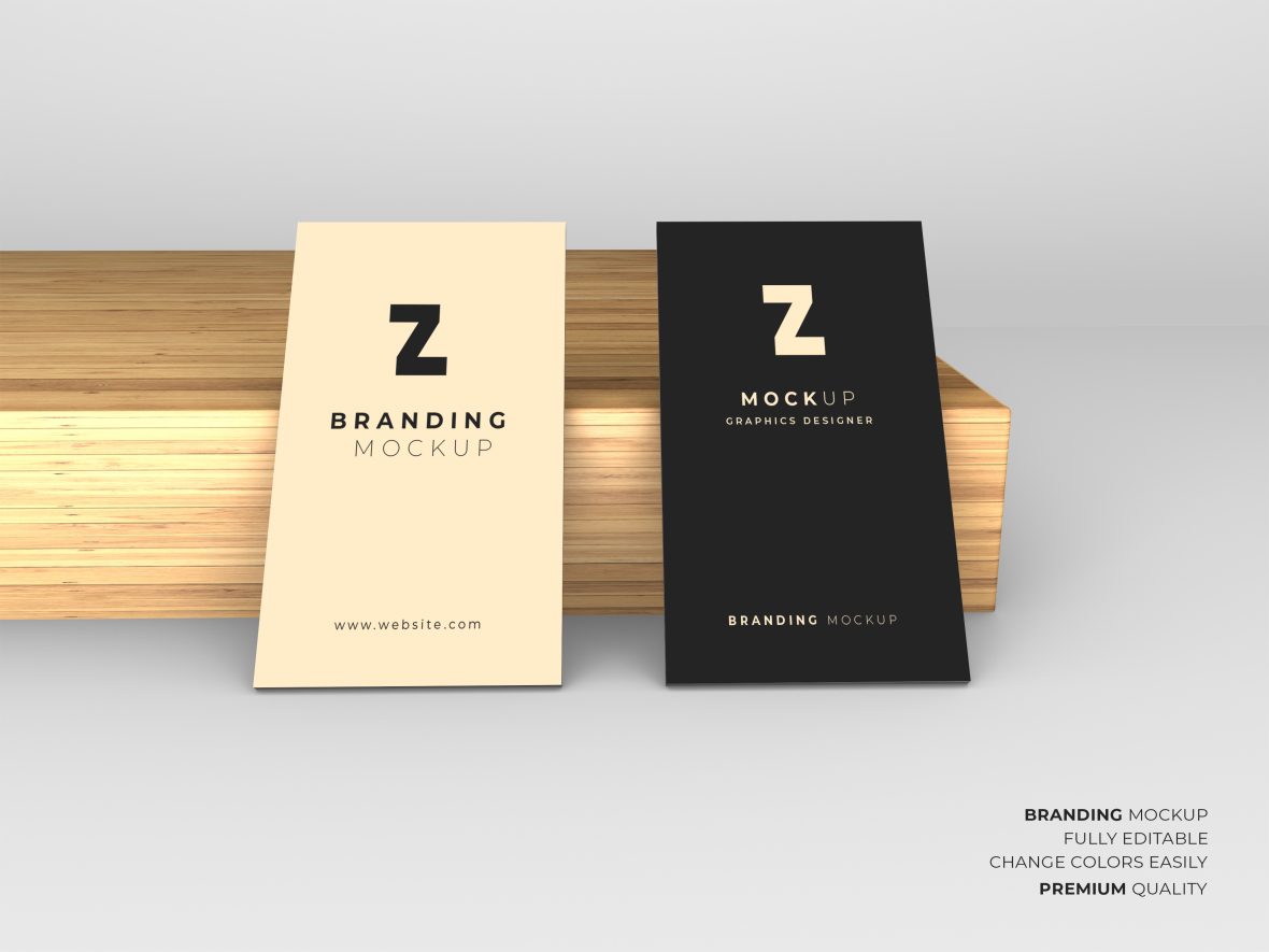 Business Cards Mockup Template on Wood