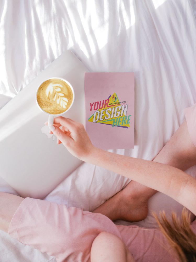 Cozy Coffee with Book Cover Mockup free