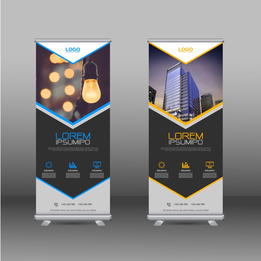 Creative blue and yellow rollup banner design