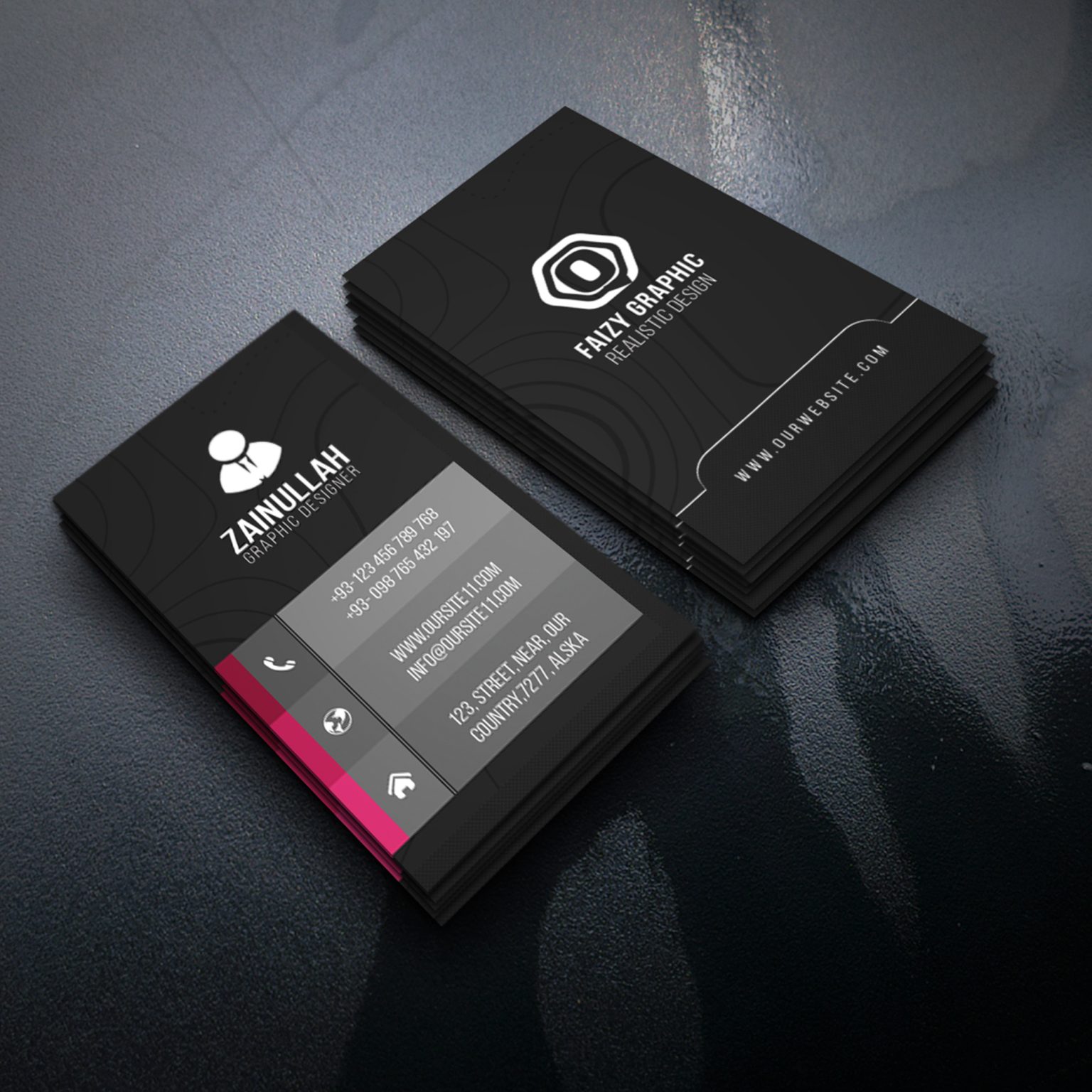 Dark Vertical Business Card Template – GraphicsFamily