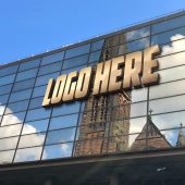 Office Building Mockup with Golden Logo