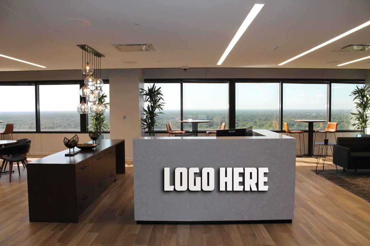 Office Desk Mockup with Modern 3D Logo by GraphicsFamily.com