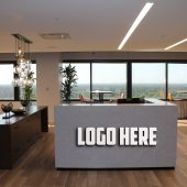 Office Desk Mockup with Modern 3D Logo