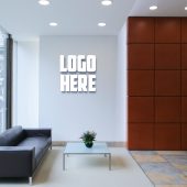 Office Room Logo Mockup  with White 3D Wall Logo