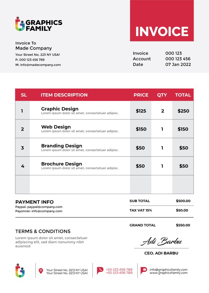 Professional Invoice Template – GraphicsFamily