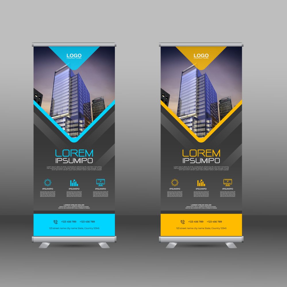 Real Estate Blue and Yellow Roll Up Template Design