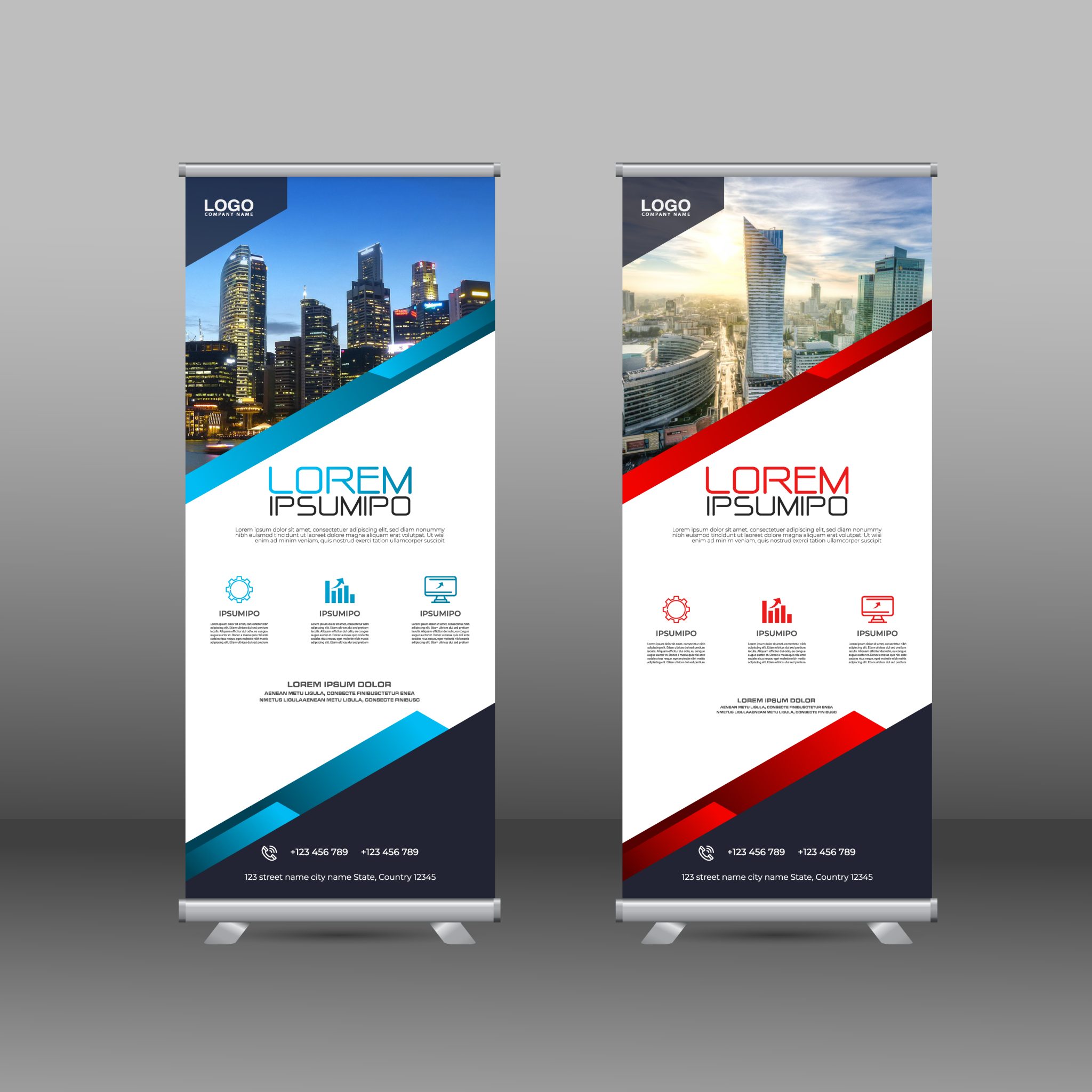 Red and Blue Elegant Business Vertical Banners – GraphicsFamily