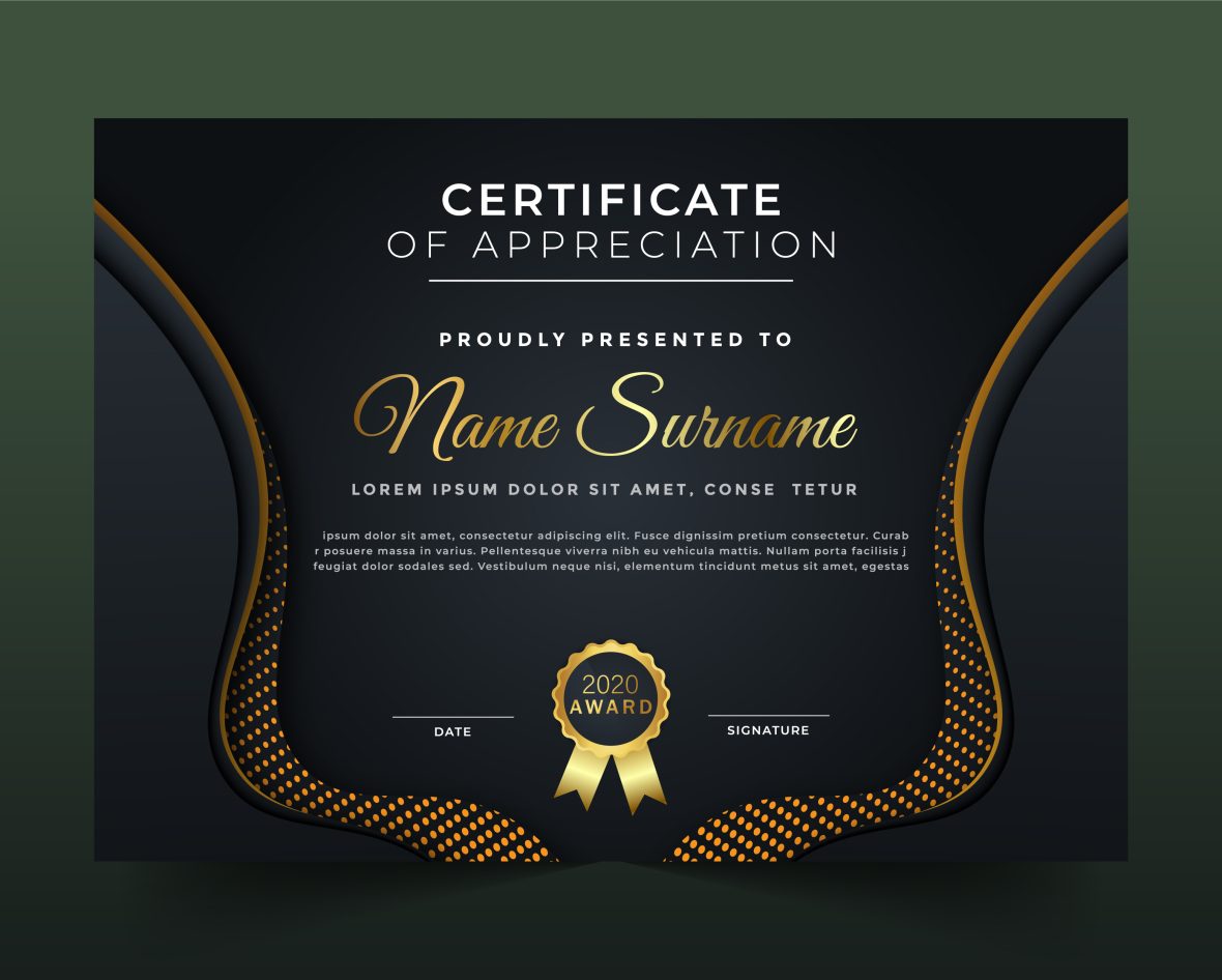 Stylish Dark Certificate Template with Golden Lines Design