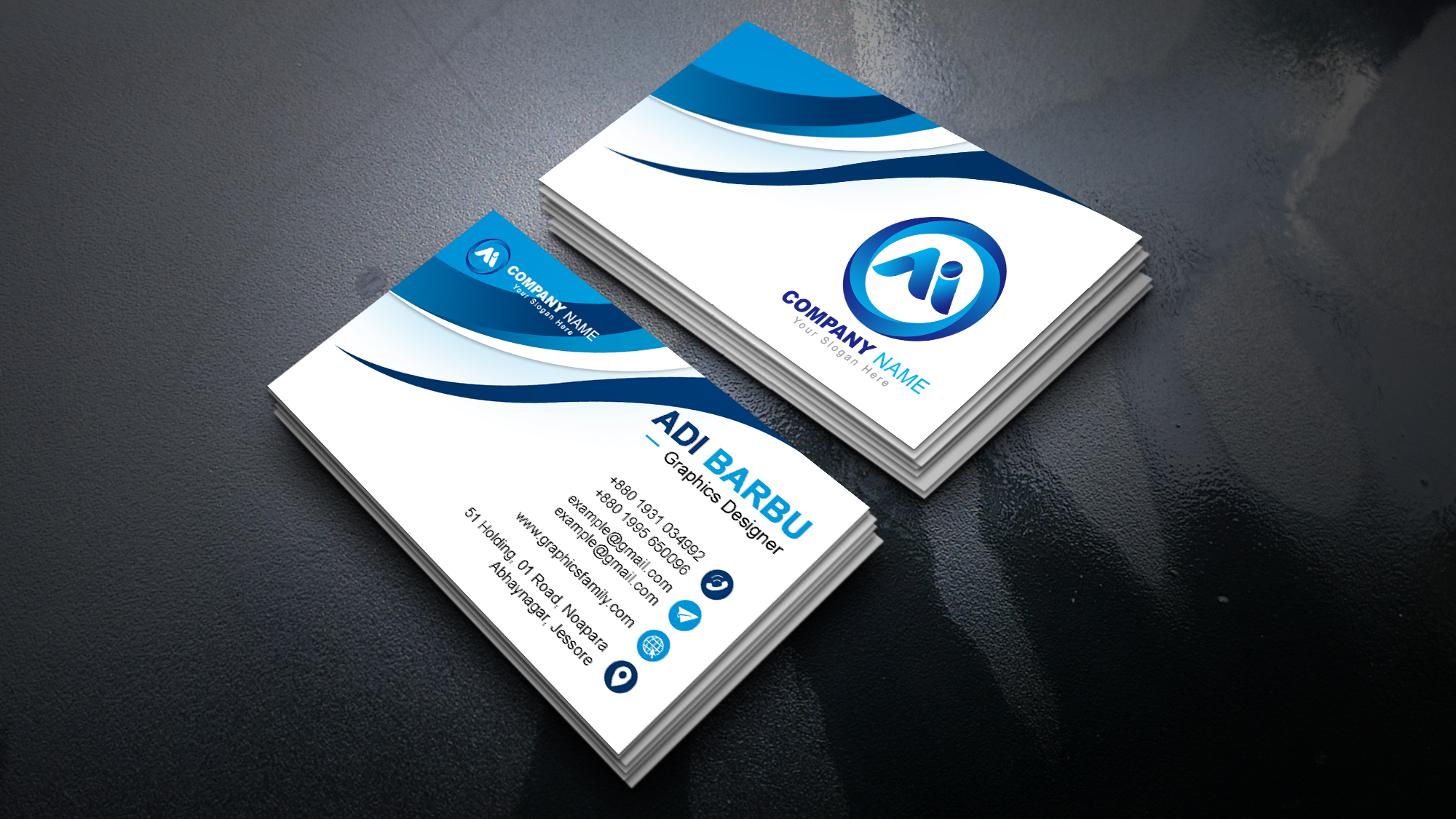 White and Blue Simple Business Card Design