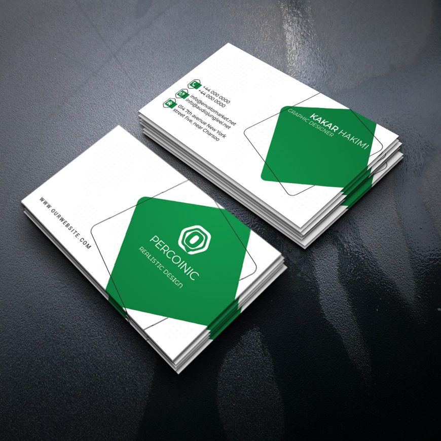 White and Green Business Card Template