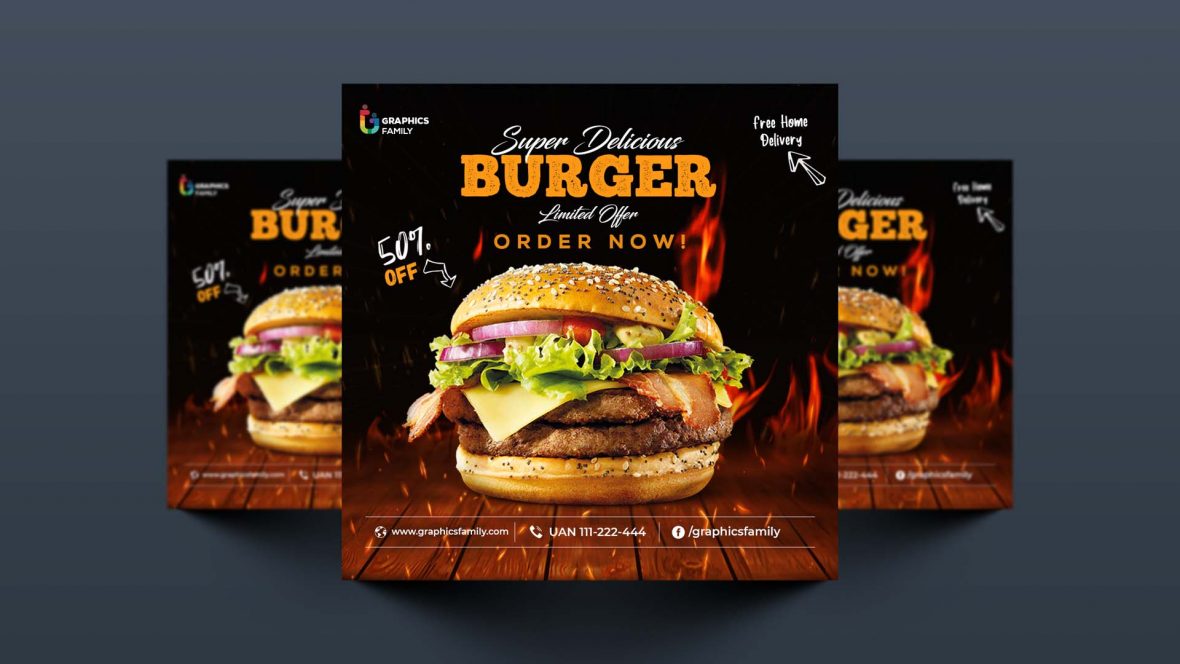 Free Social Media Advertising Post Design for Burger