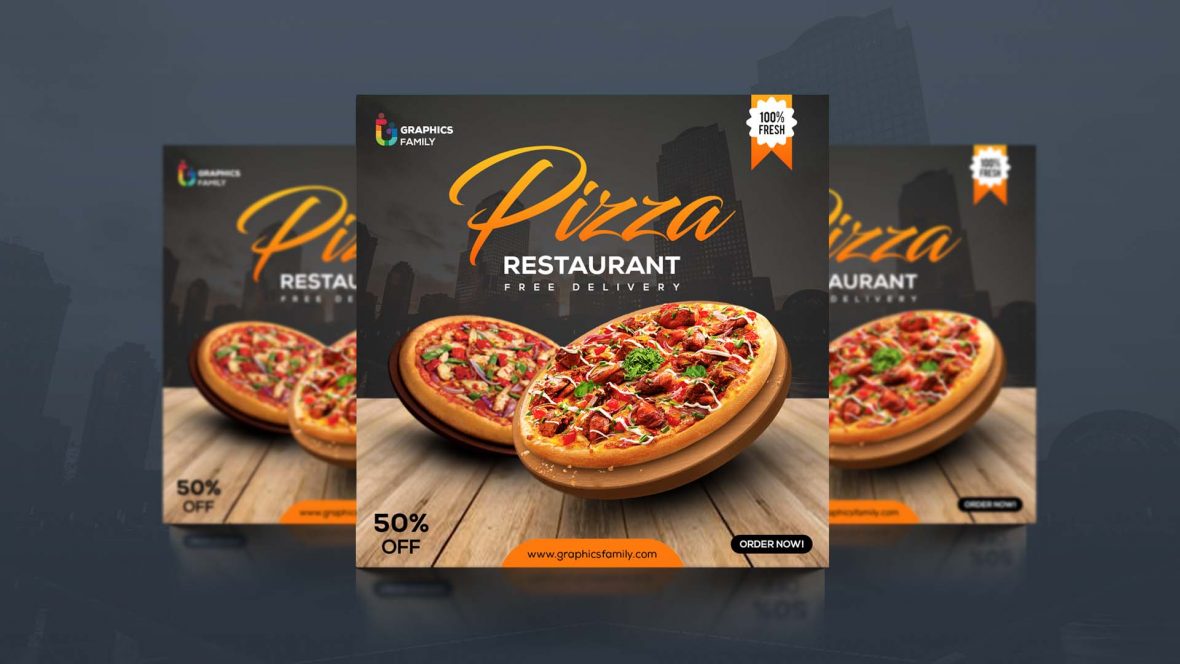 Free Social Media Advertising Post Template Design for Pizza Restaurant