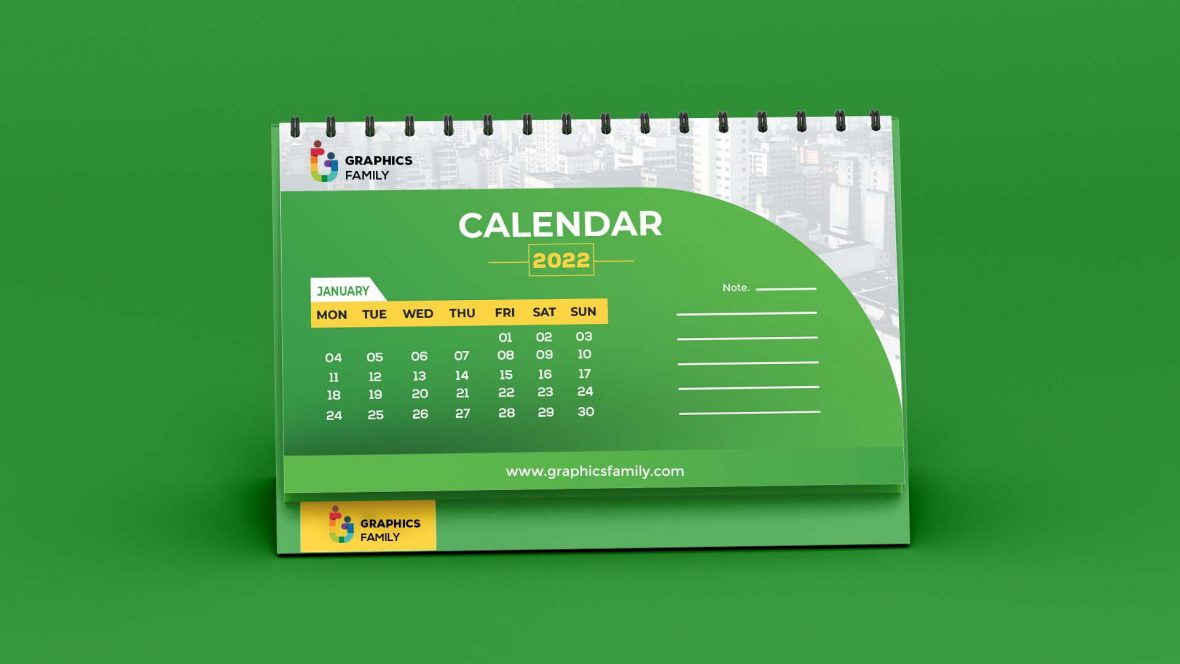 Green Desktop Calendar Template Design GraphicsFamily