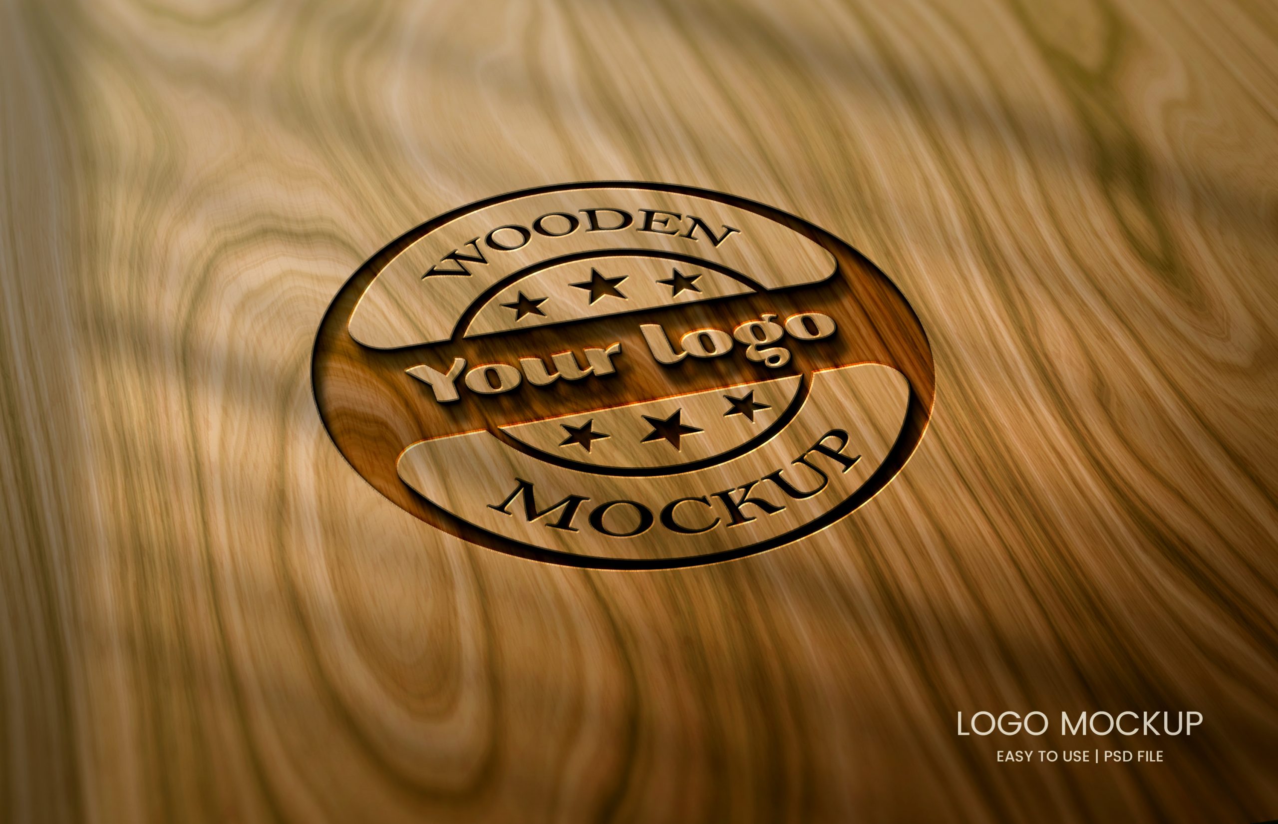 Mockup de logo en madera con efecto corte o grabado láser