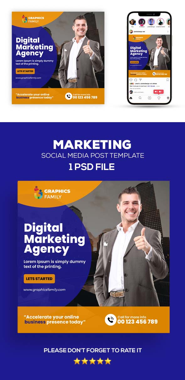 Free Download Blue and Yellow Social Media Banner Design for Digital Marketing Agency