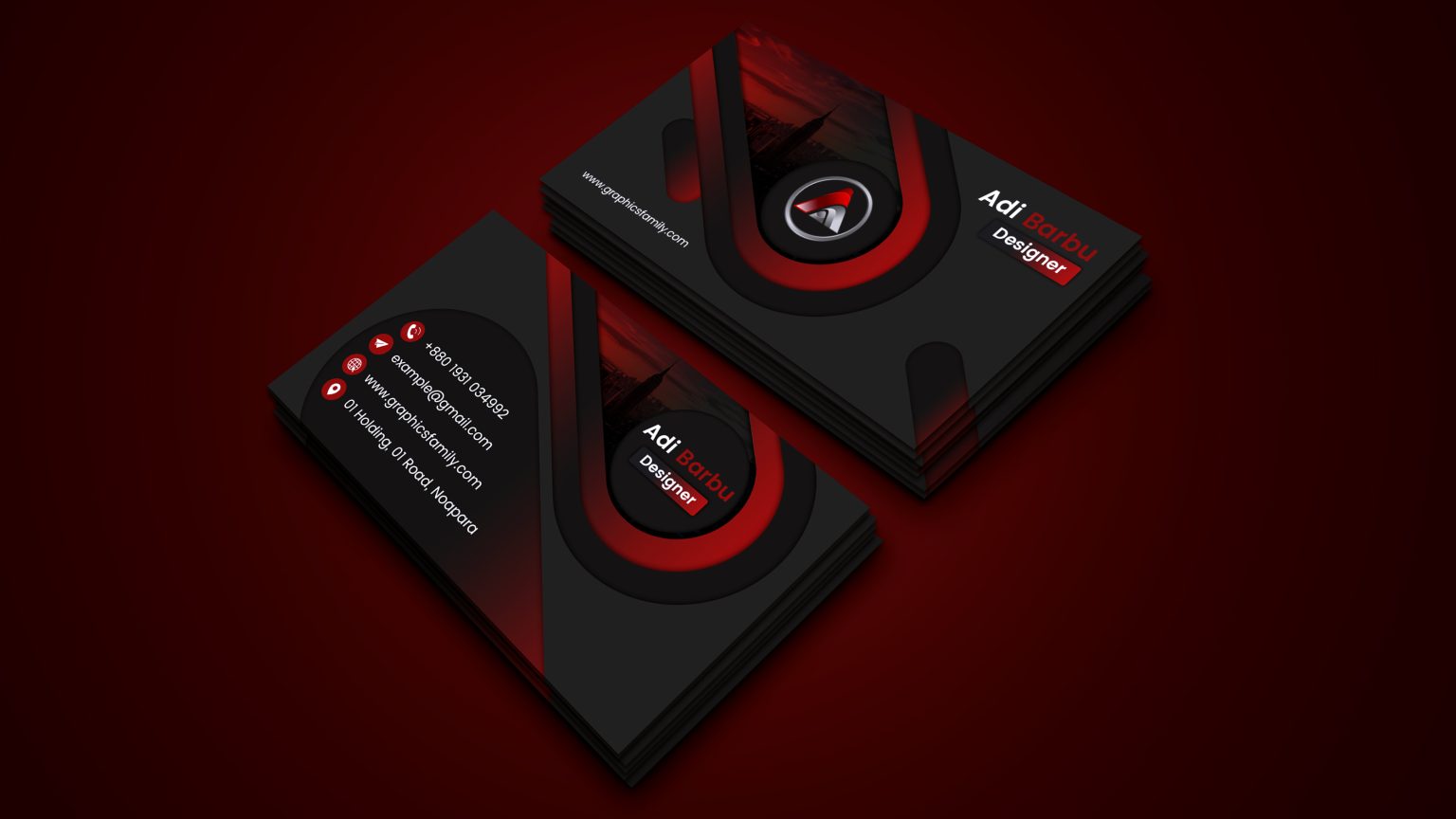 Free Red and Black Print Ready Business Card Design – GraphicsFamily