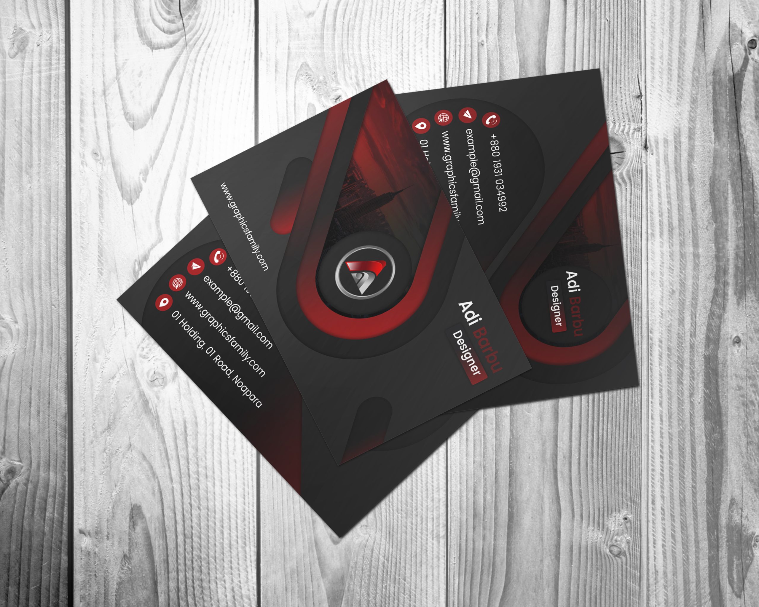 Free Red and Black Print Ready Business Card Design Download