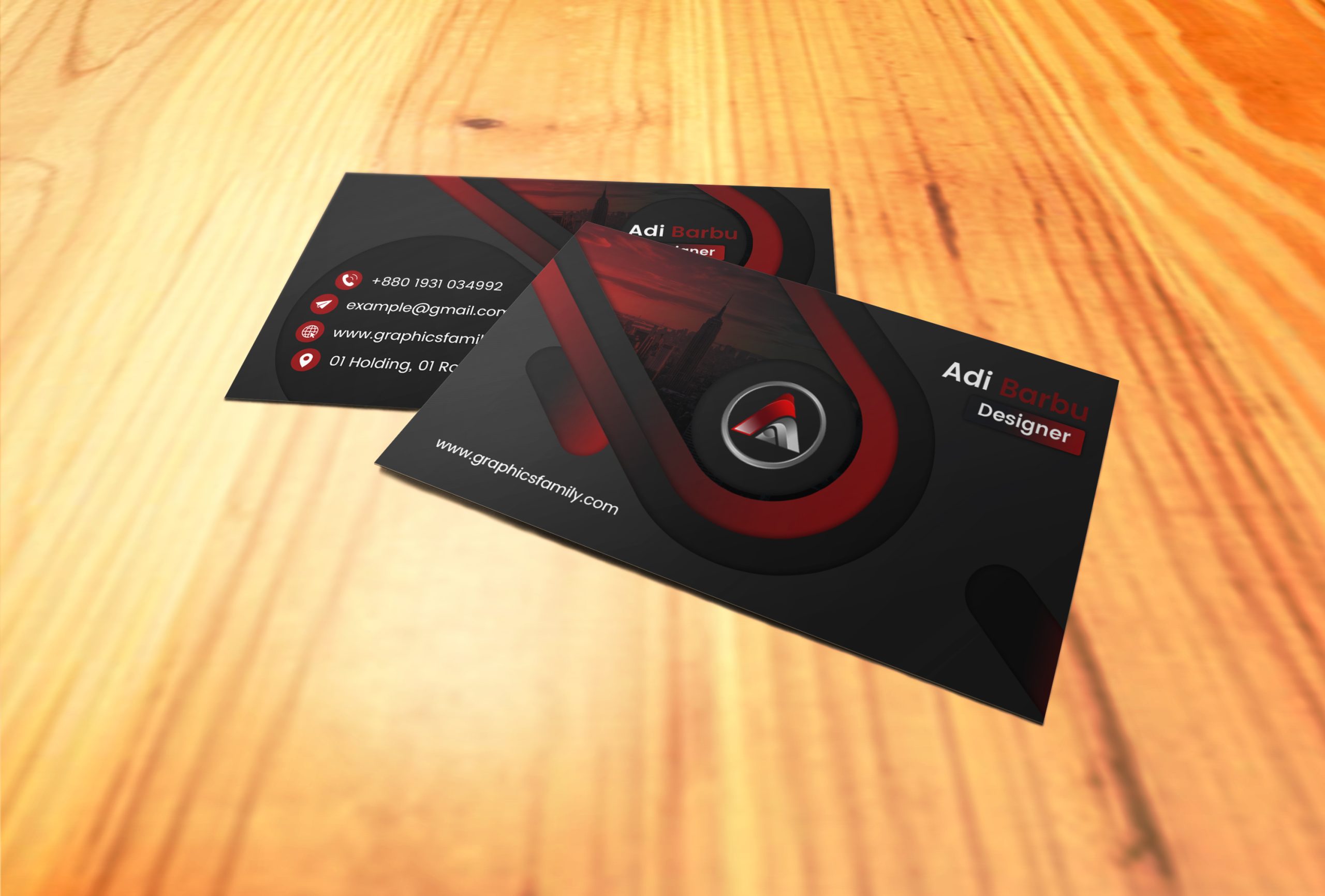 Free Red and Black Print Ready Business Card Design Template
