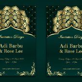 Free Wedding Invitation Card Design with Green and Gold Colors