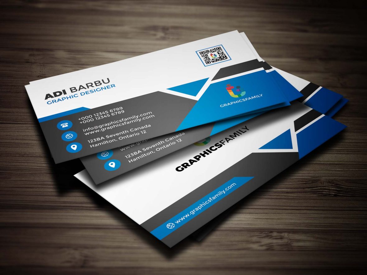 Free White, Gray and Blue Business Card Design Template Download
