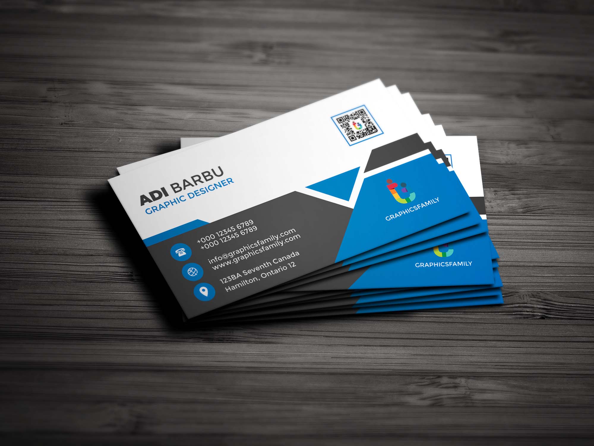 Free White, Gray and Blue Business Card Design Template