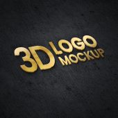 3D Golden Metal logo Mockup on Black Wall