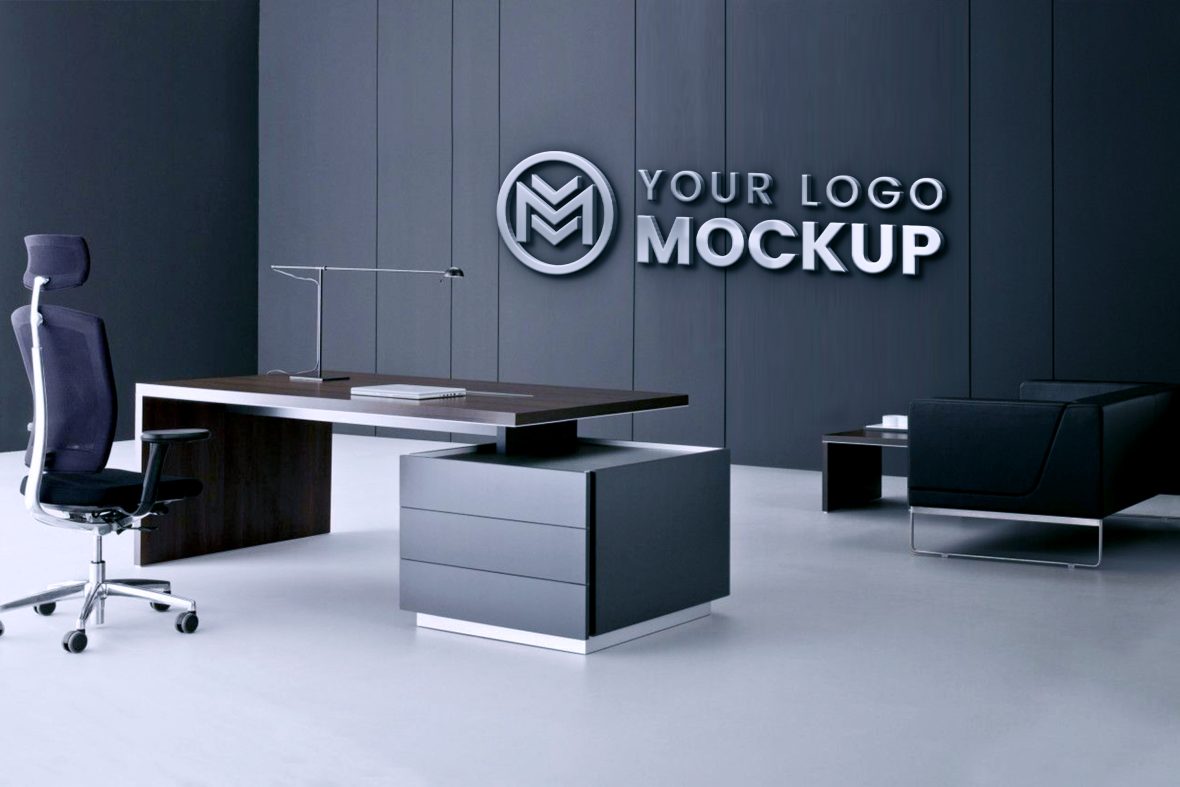 3D Logo Mockup on Office Black Wall