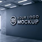 3D office wall logo mockup with dark gray wall