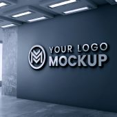 3D office wall logo mockup with dark gray wall