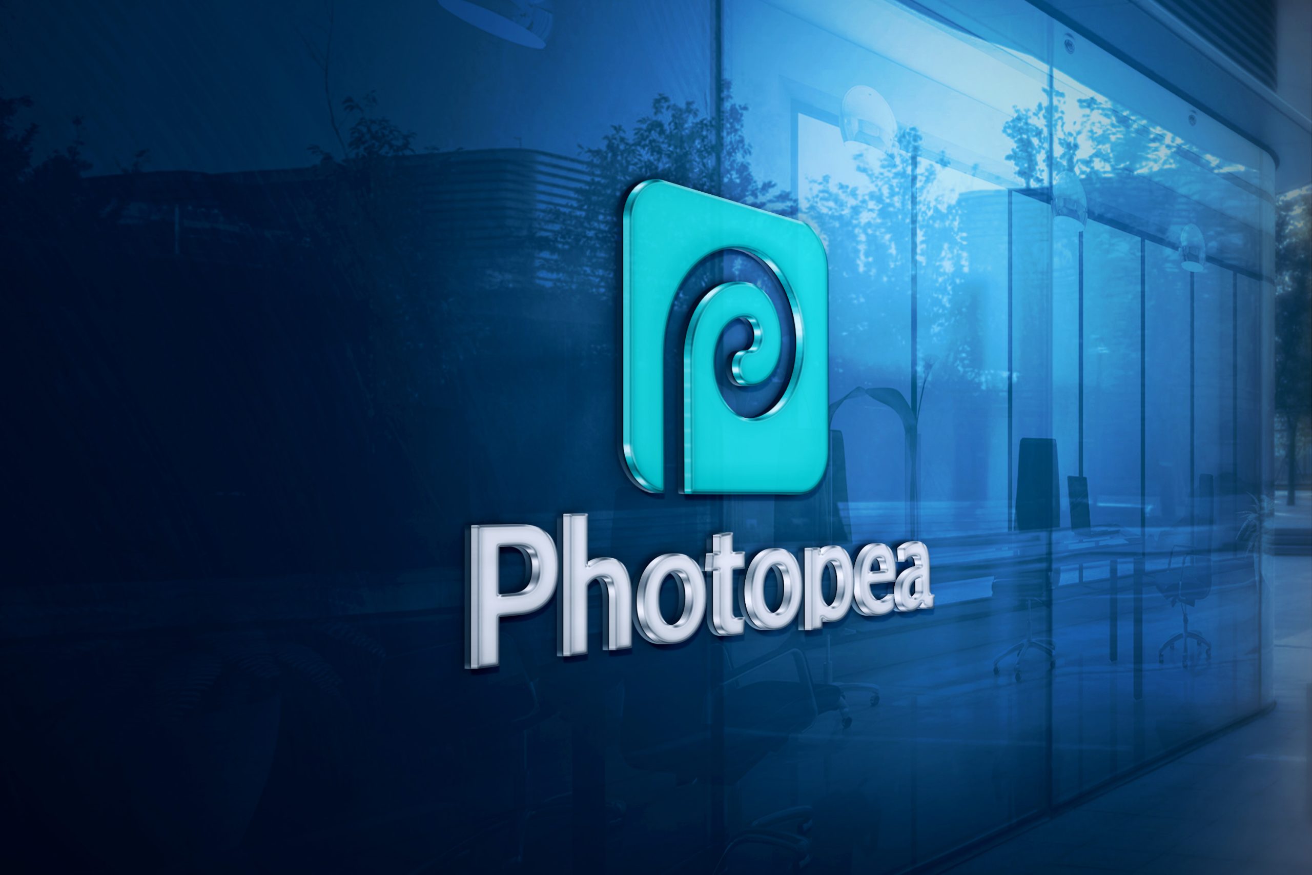 3D Glass Logo Mockup on Blue Office Wall by GraphicsFamily